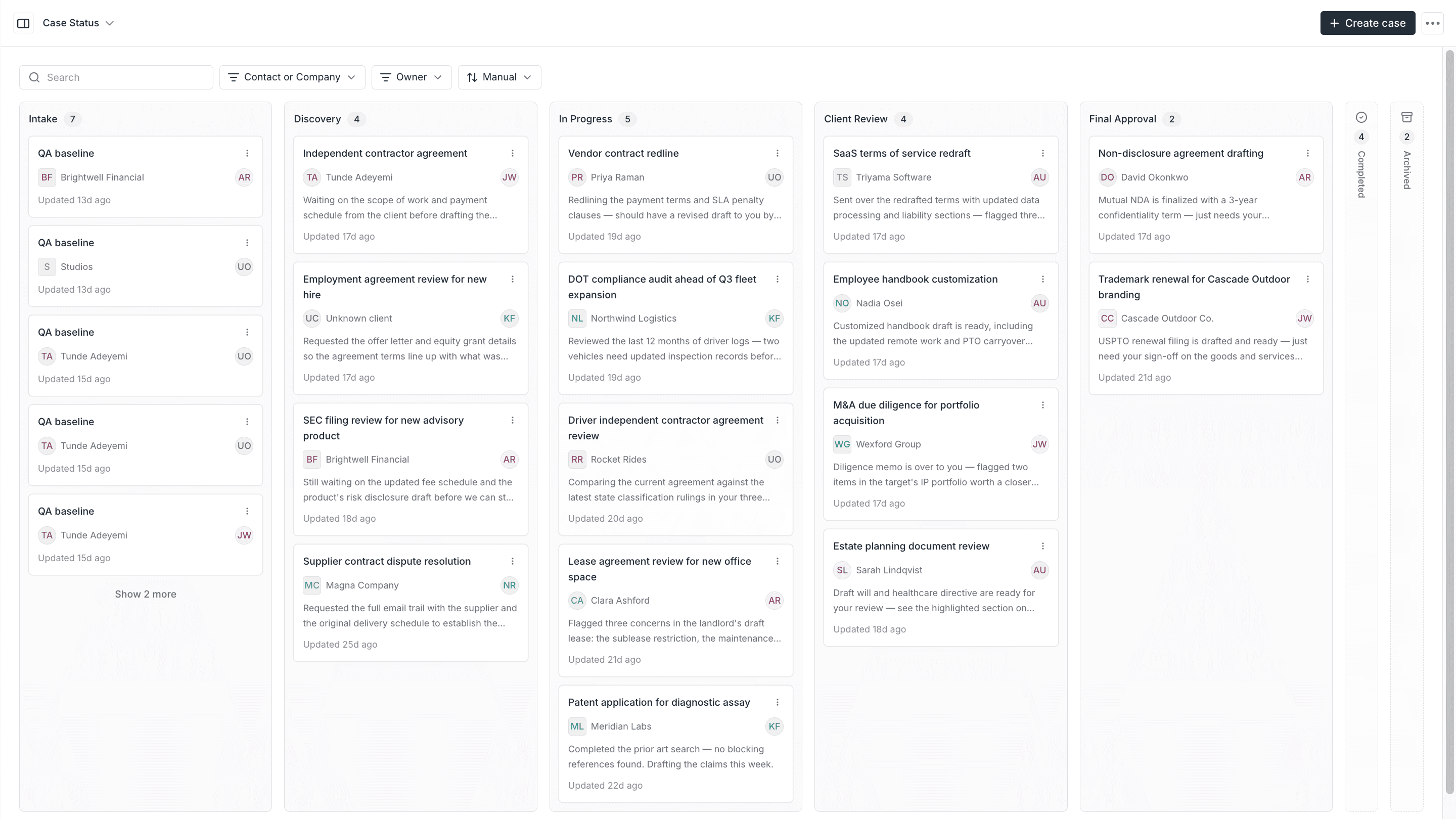 Case Status template in Assembly.