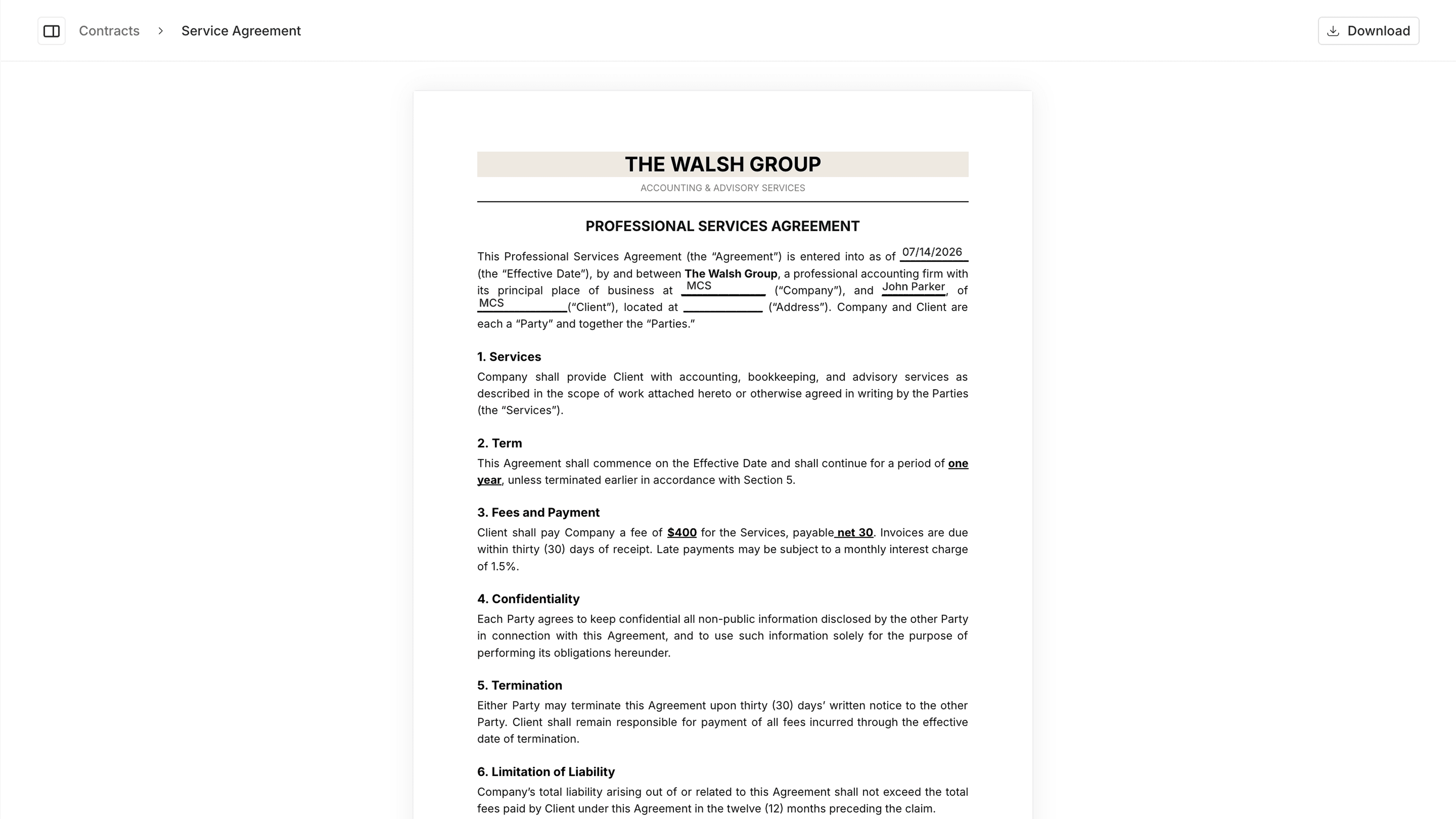 Contracts template in Assembly.